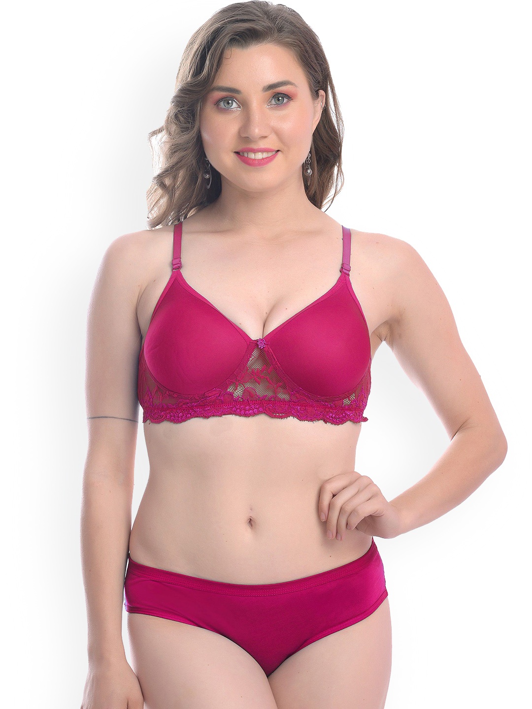 

AROUSY Cotton Laced Lingerie Set B_PDCL Set_P, Pink