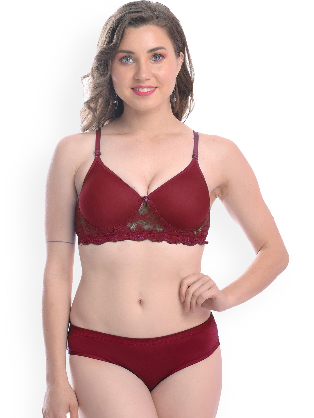 AROUSY Cotton Lingerie Set B_PDCL Set_M, Maroon