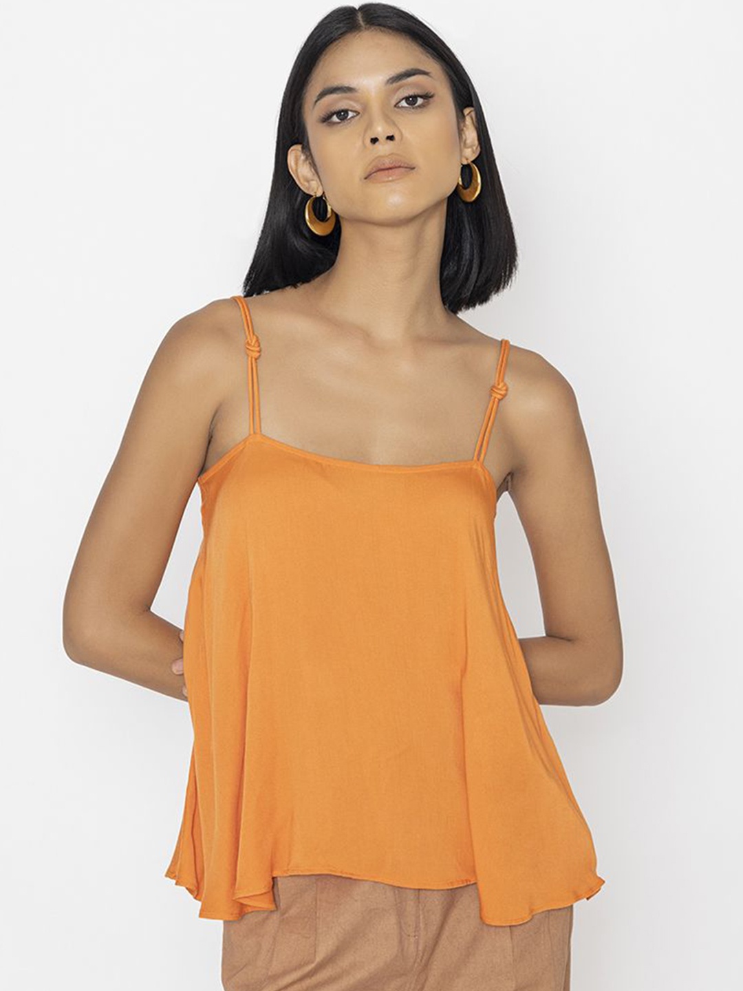 

Contemponari Shoulder Strap Neck Top, Orange