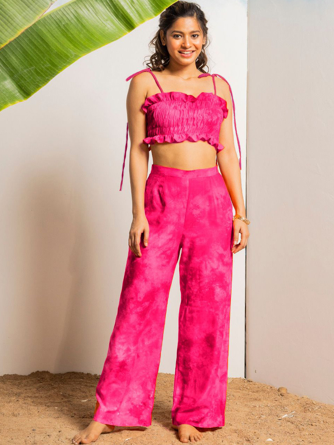 

EROTISSCH Tie & Dye Printed Swimwear Cover up Set, Pink