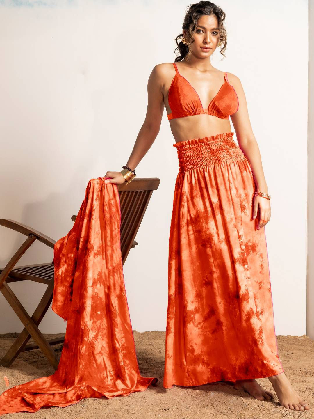 

EROTISSCH Women Tie & Dye Printed Beachwear Set, Orange