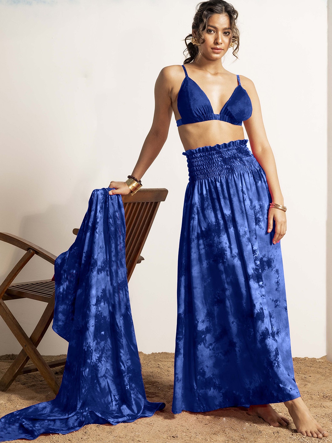 

EROTISSCH Women Tie & Dye Printed Beachwear Set, Blue