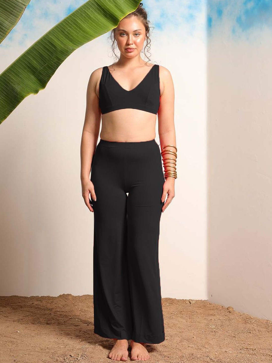 

EROTISSCH Women Top & Trouser Beachwear Set, Black