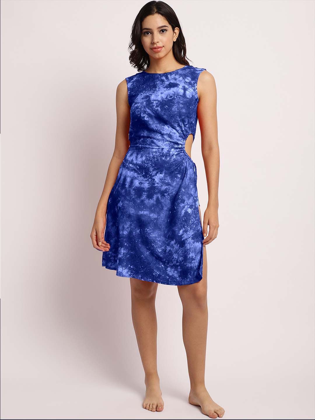 

EROTISSCH Women Tie & Dye Printed Beachwear Dress, Blue