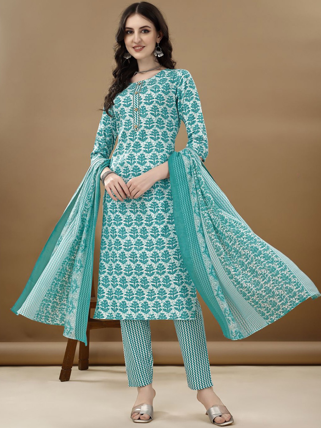 

KALINI Women Ethnic Motifs Printed Regular Kurta with Trousers & With Dupatta, Blue