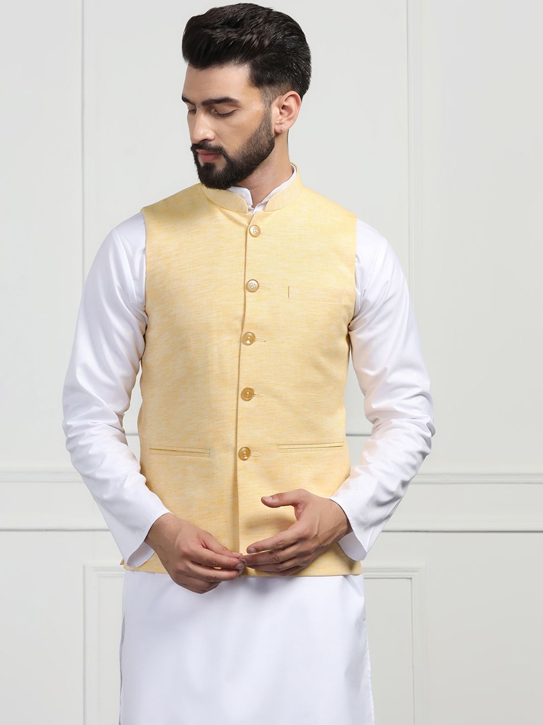 

TAHVO Woven Nehru Jacket, Beige