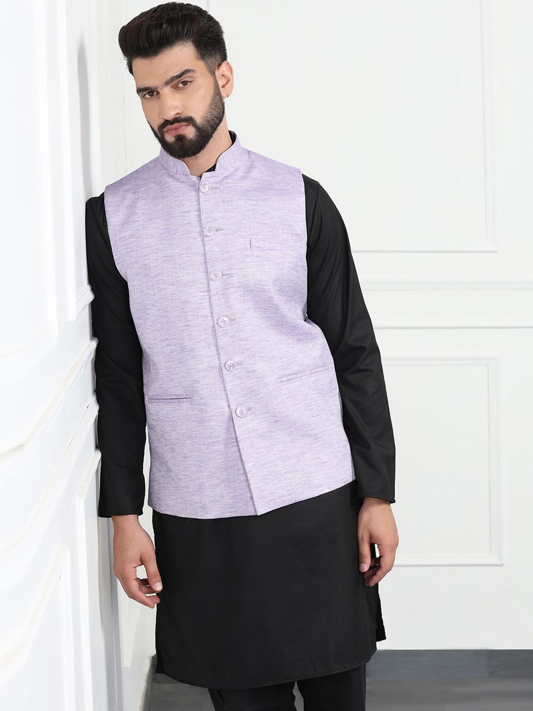 

TAHVO Woven Nehru Jacket, Purple