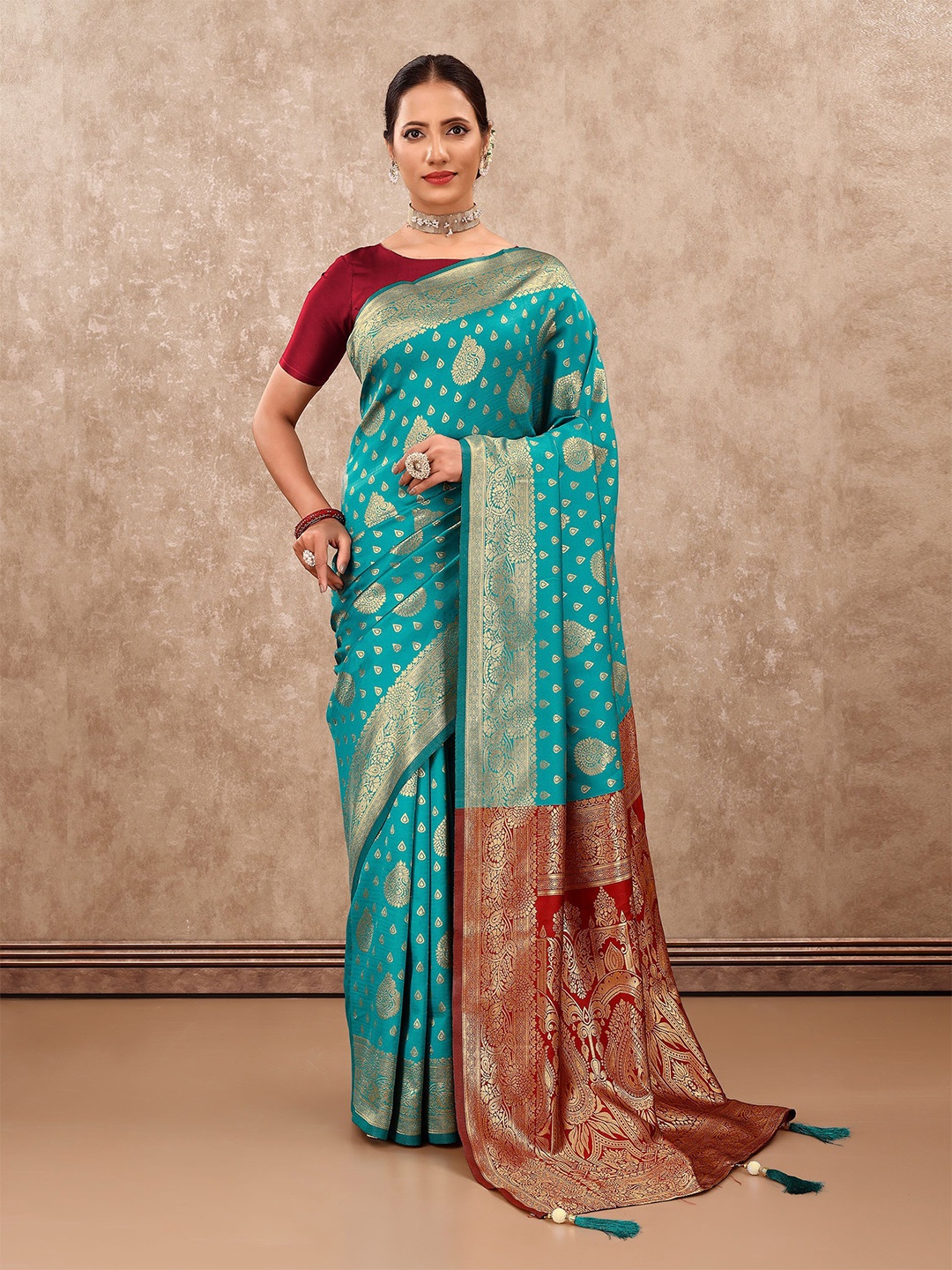

VIRICA Ethnic Motifs Zari Pure Silk Banarasi Saree, Blue