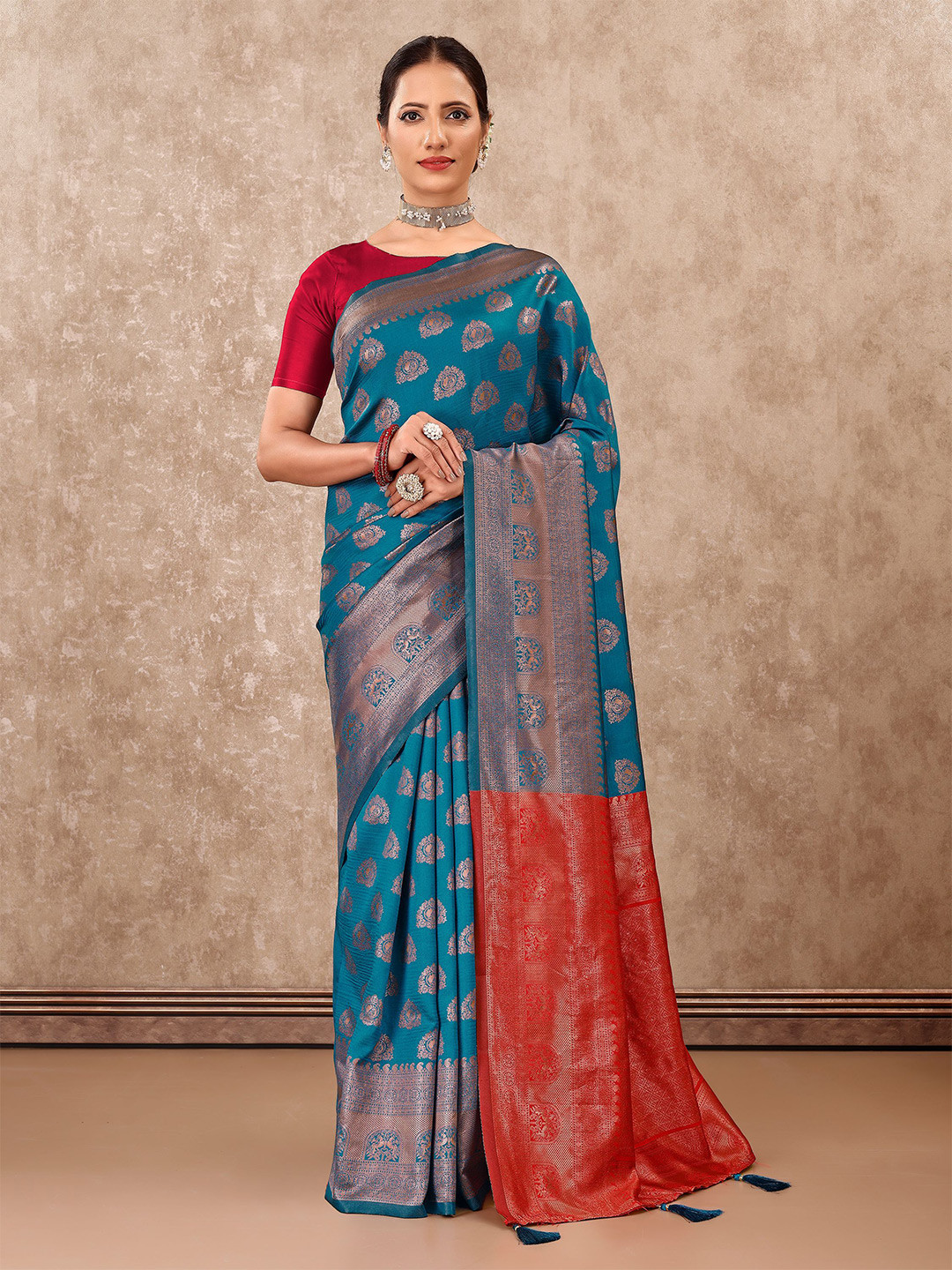 

VIRICA Ethnic Motifs Zari Pure Silk Banarasi Saree, Blue