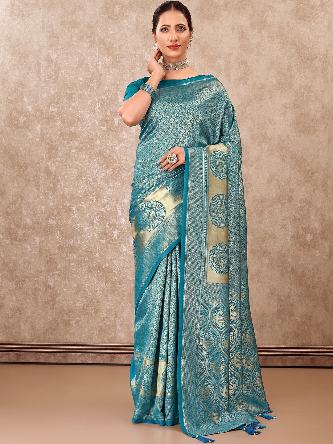 

VIRICA Ethnic Motifs Zari Pure Silk Banarasi Saree, Blue