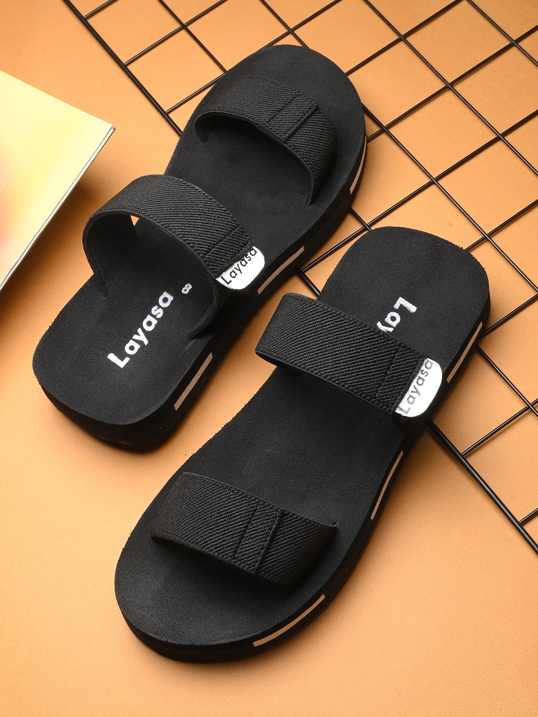 

Layasa Men Slip-On Flip Flops, Black