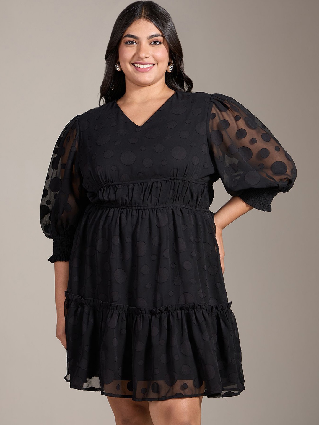 

20Dresses Puff Sleeve Fit & Flare Dress, Black