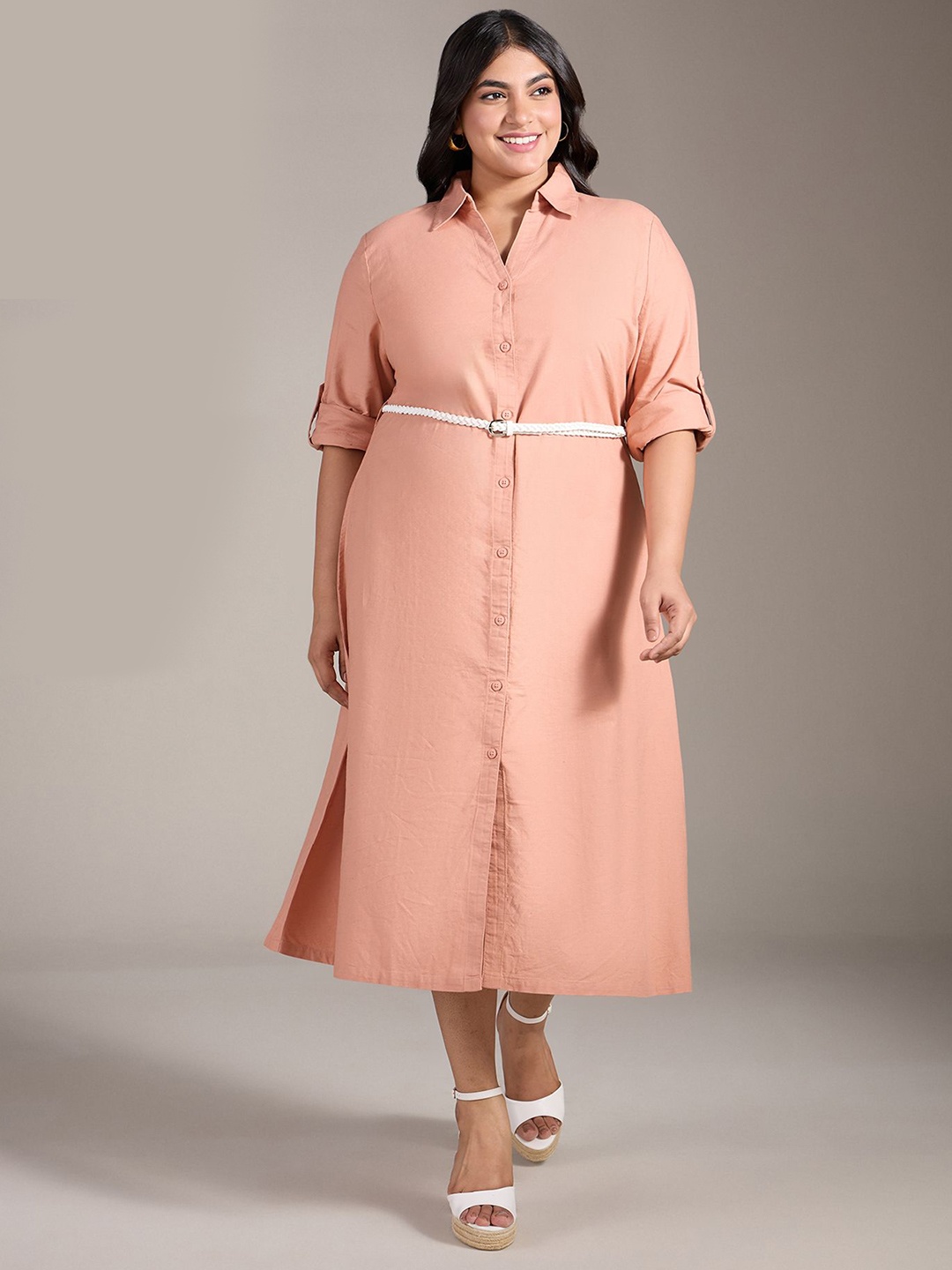 

20Dresses Linen Shirt Midi Dress, Beige