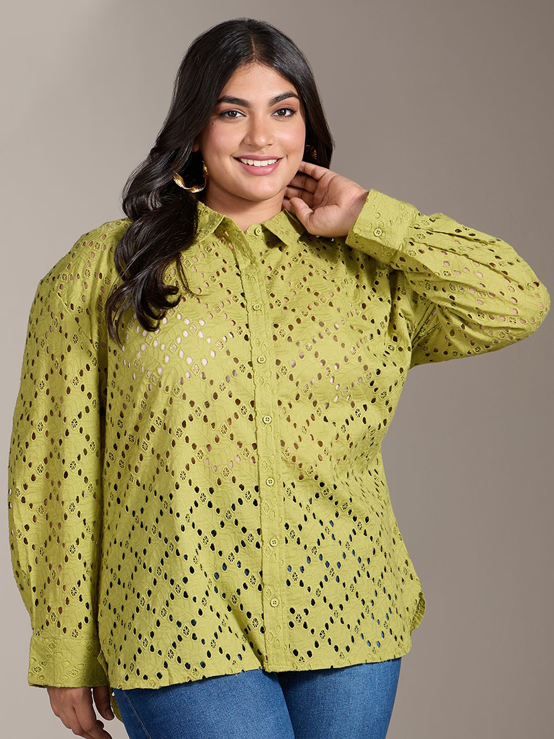

20Dresses Women Floral Opaque Printed Casual Shirt, Lime green