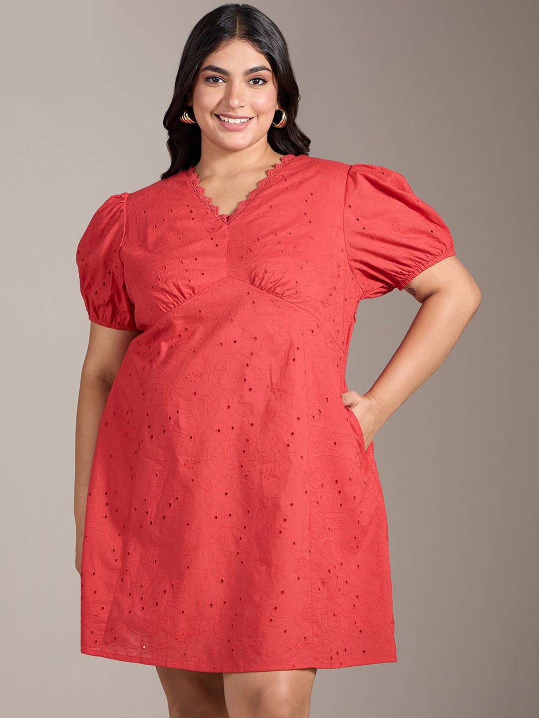 

20Dresses Puff Sleeve A-Line Dress, Red