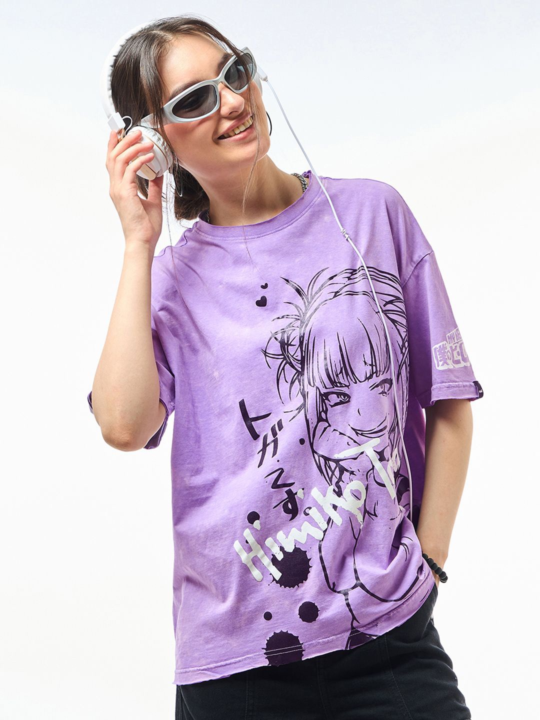 

Bewakoof Himiko Toga Anime Printed Oversized T-shirt, Purple