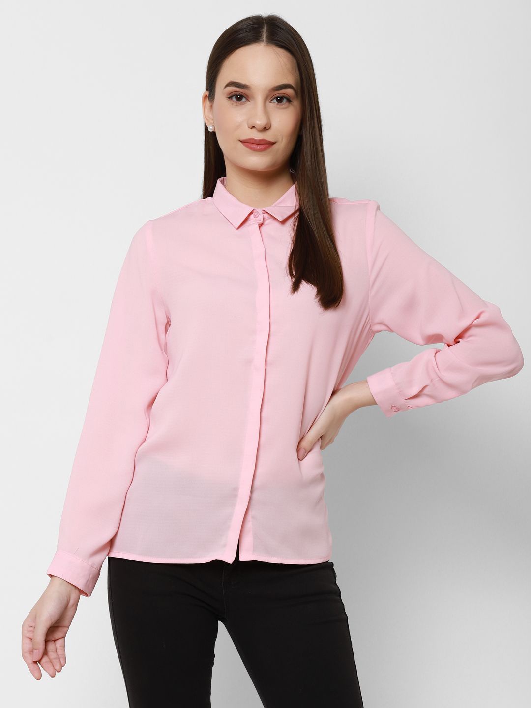 

HOUSE OF KKARMA Women Solid Classic Opaque Casual Shirt, Pink