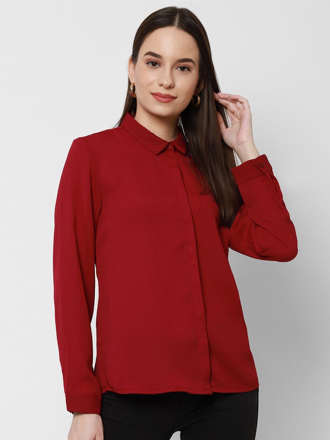 

HOUSE OF KKARMA Women Solid Classic Opaque Casual Shirt, Maroon