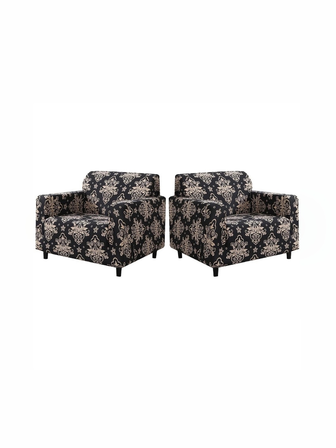 

B BESTILO 1 Seater Pack OF 2 Black & Gold Printed Sofa Cover With Arms