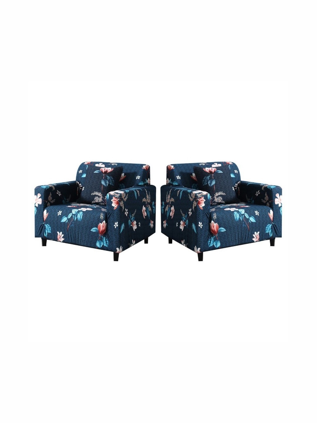 

B BESTILO 1 Seater Pack OF 2 Blue & Pink Printed Sofa Cover With Arms