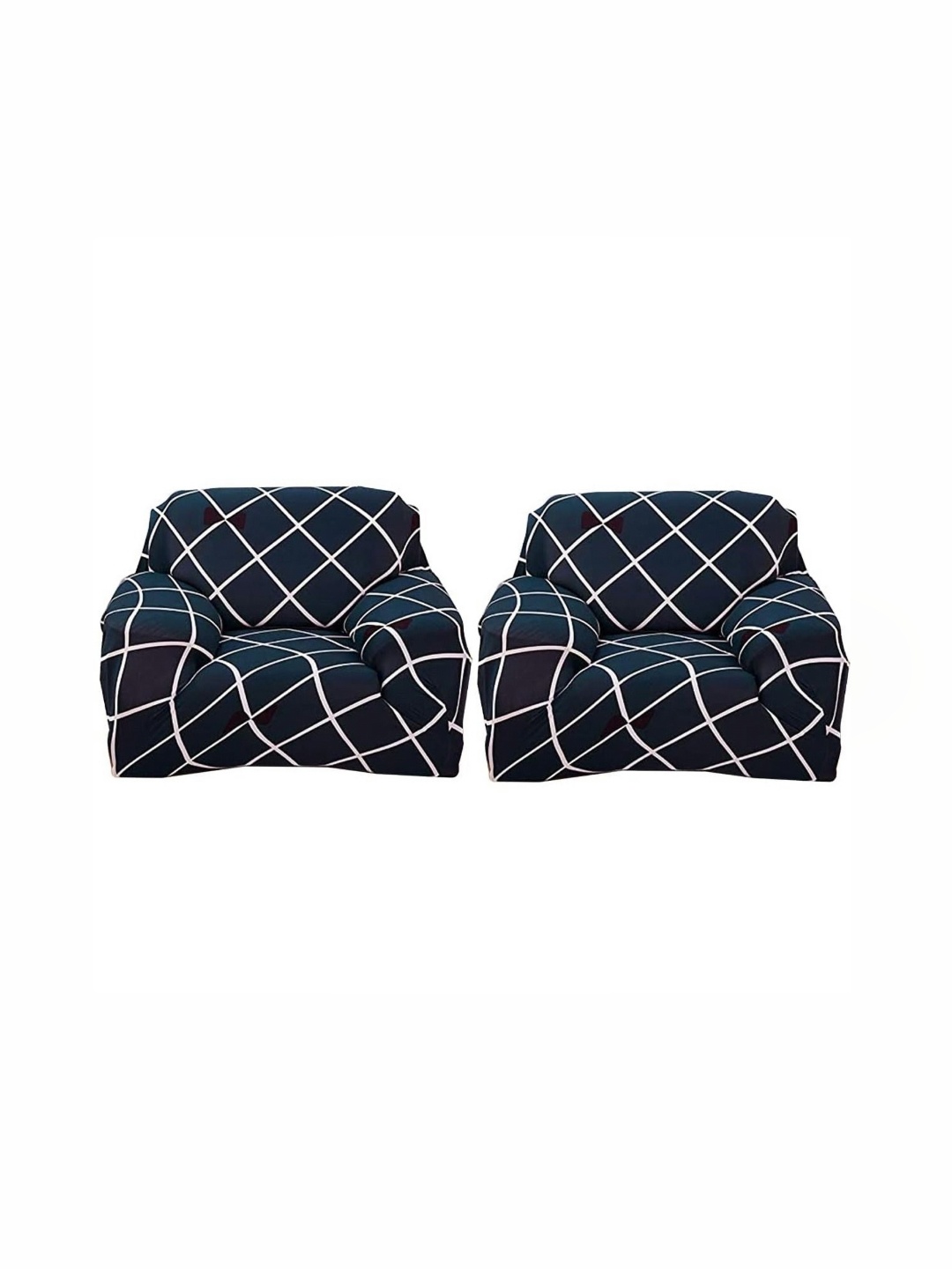 

B BESTILO1 Seater Pack OF 2 Blue & White Checked Sofa Cover With Arms, Navy blue