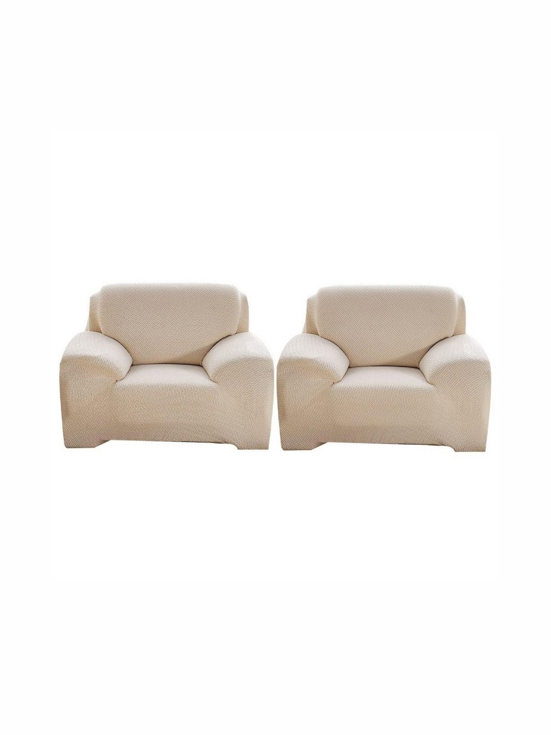 

B BESTILO 1 Seater Pack OF 2 Solid Sofa Cover With Arms, Cream