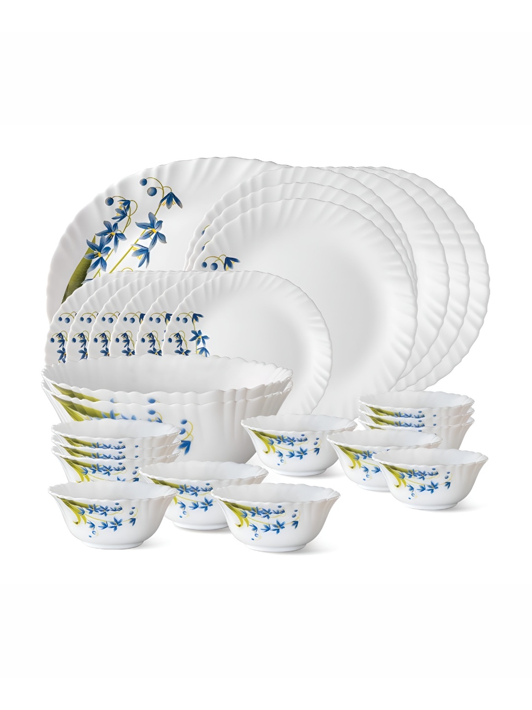 

Larah by BOROSIL Fluted 27-Pcs White Opalware Crocker Dinner Set