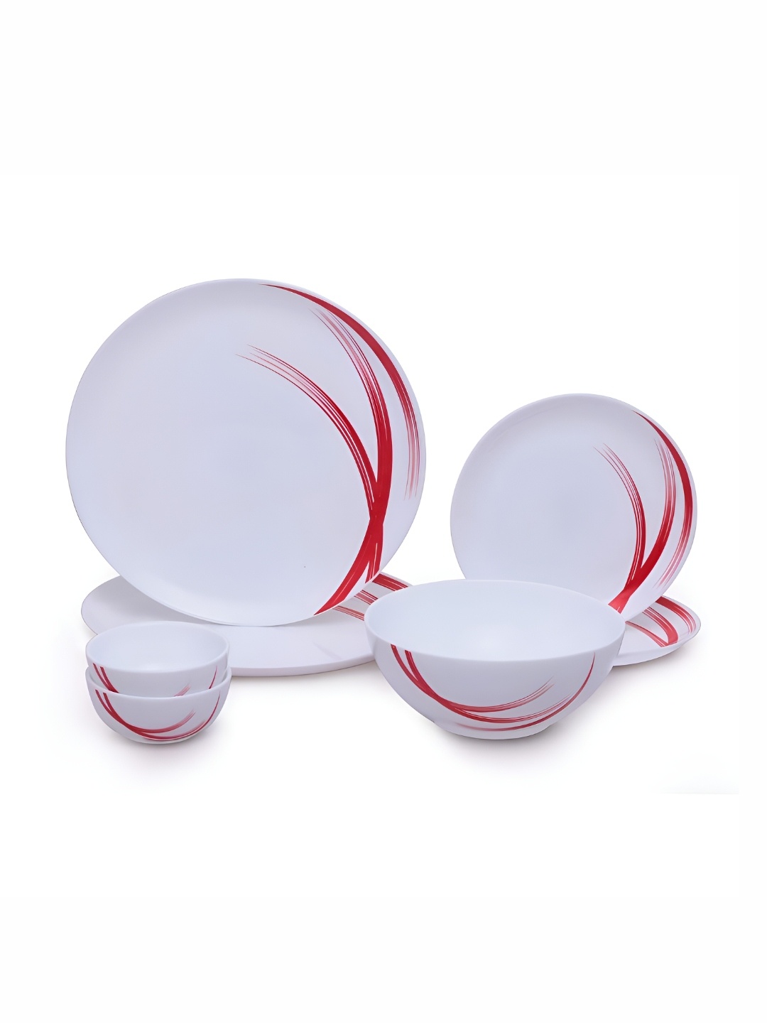 

Larah by BOROSIL 7 Pcs White & Red Opalware Dinner Set