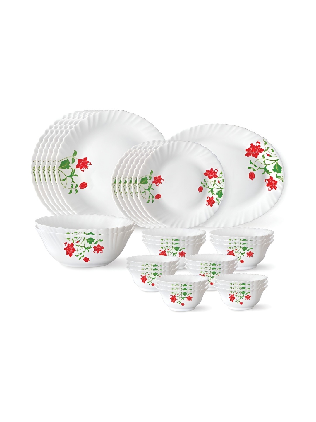 

Larah by BOROSIL Fluted White 33-Pc White Opalware Crocker Dinner Set