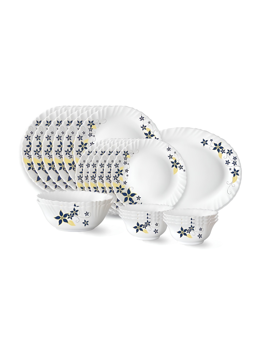 

Larah by BOROSIL Set Of 21 Floral Printed Opalware Dinner Set, White