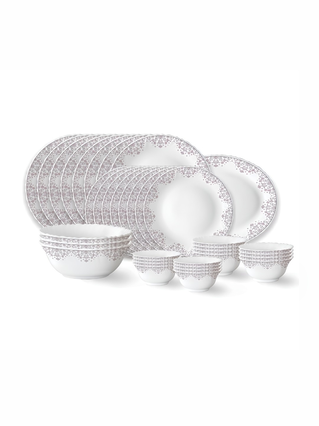 

Larah by BOROSIL Fluted 36-Pcs White Opalware Crocker Dinner Set