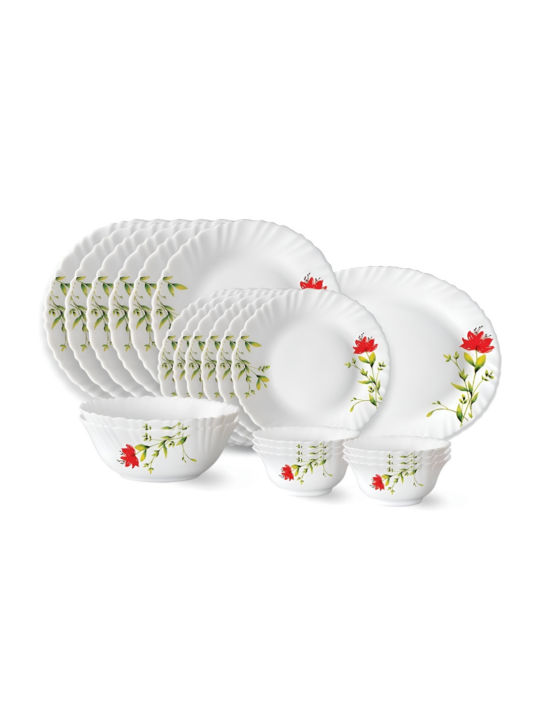 

Larah by BOROSIL 23 Pcs White & Red Printed Opalware Dinner Set