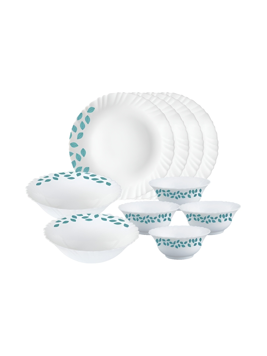 

Larah by BOROSIL 10 Pcs White & Blue Opalware Dinner Set
