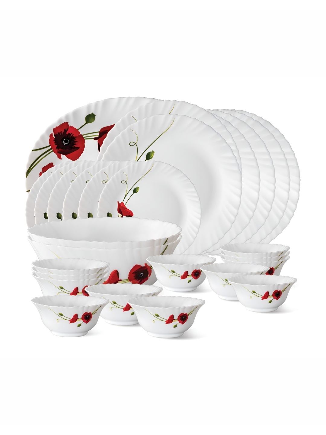 

Larah by BOROSIL Fluted 27-Pcs White Opalware Crocker Dinner Set