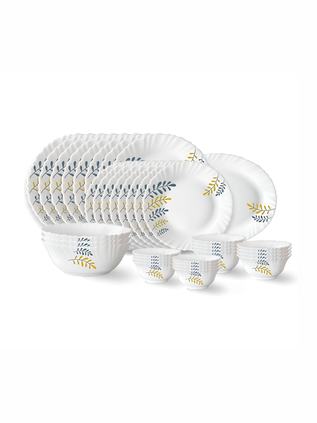 

Larah by BOROSIL 36 Pcs White & Yellow Floral Printed Opalware Dinner Set