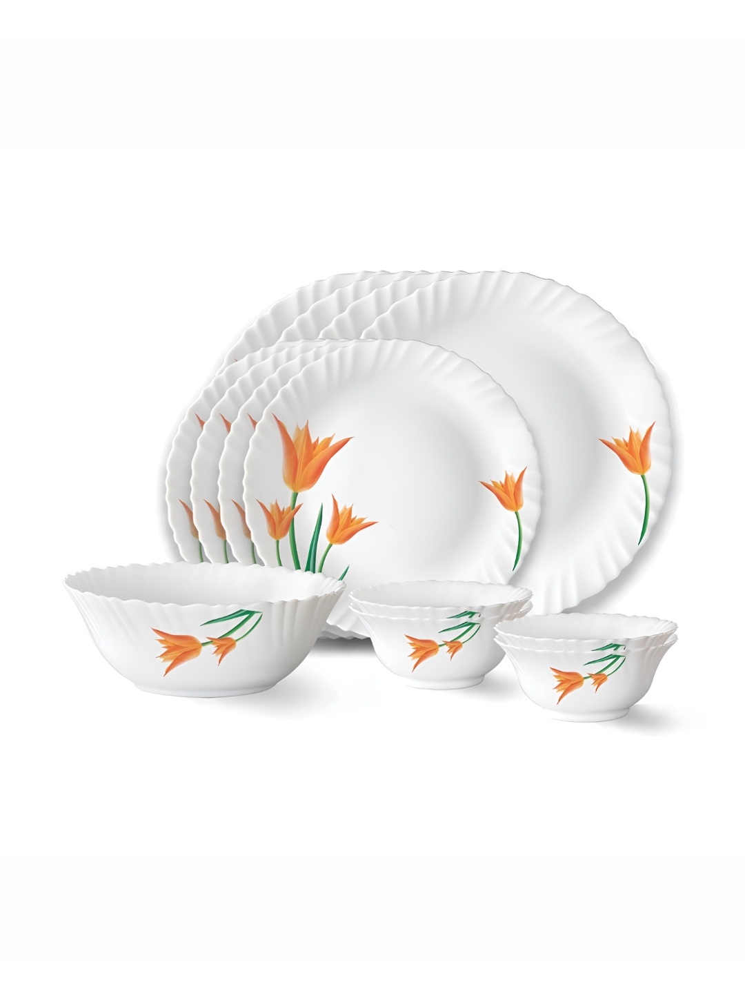 

Larah by BOROSIL Fluted 13-Pc White Opalware Crockery Dinner Set