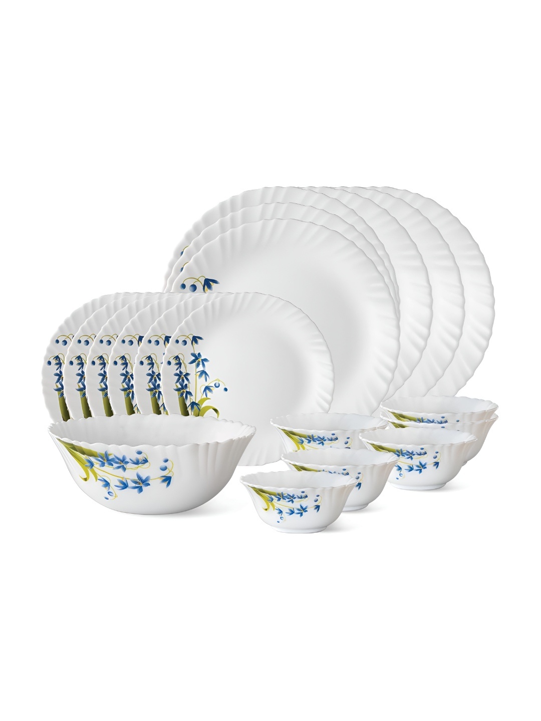 

Larah by BOROSIL Fluted19 Pcs White Floral Printed Opalware Dinner Set