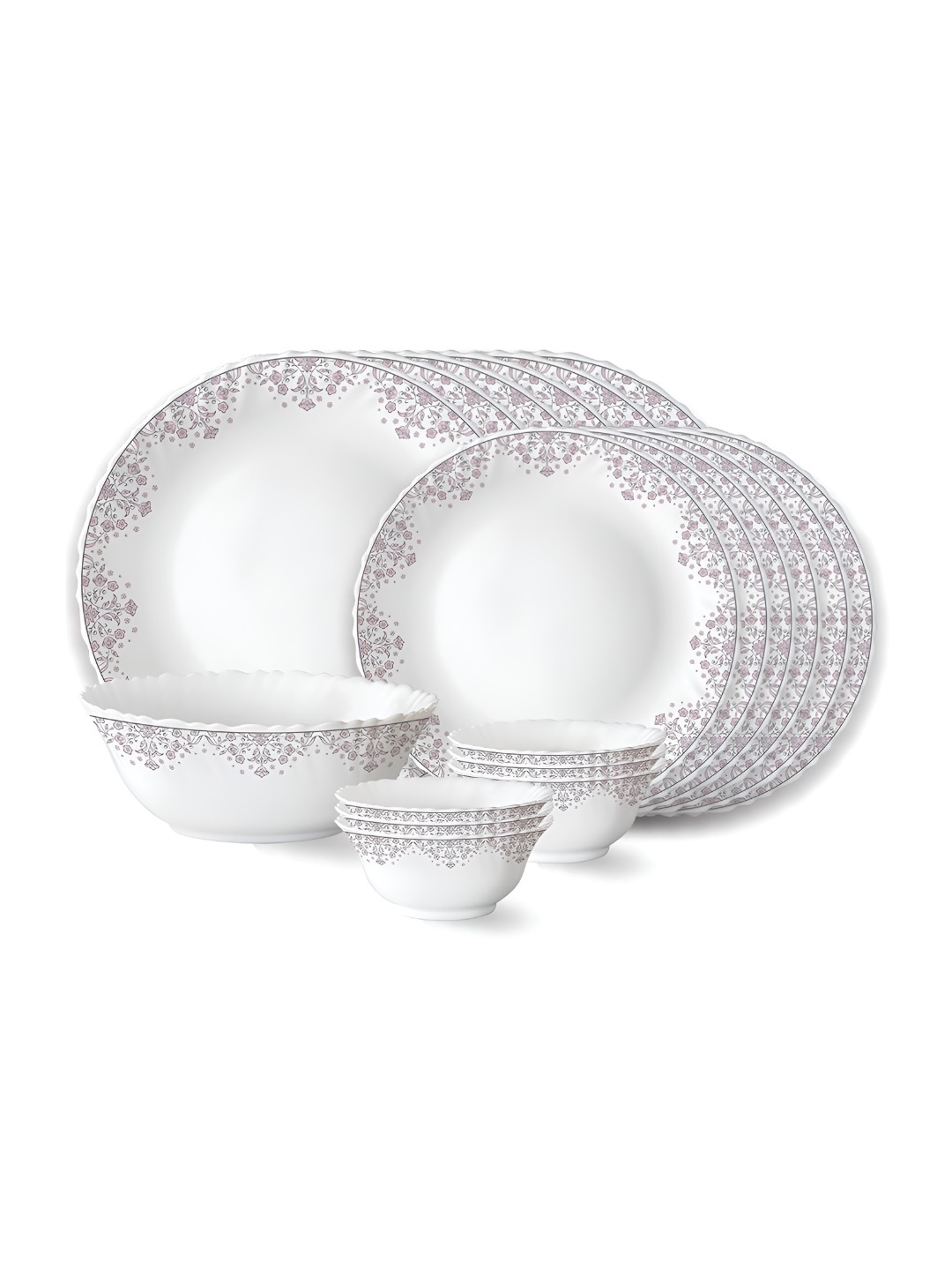 

Larah by BOROSIL Fluted White 19-Pc White Opalware Crocker Dinner Set