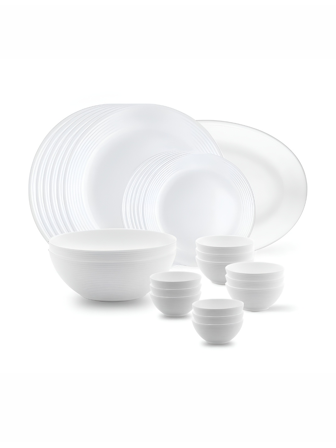

Larah by BOROSIL Set Of 27 White Printed Opalware Dinner Set