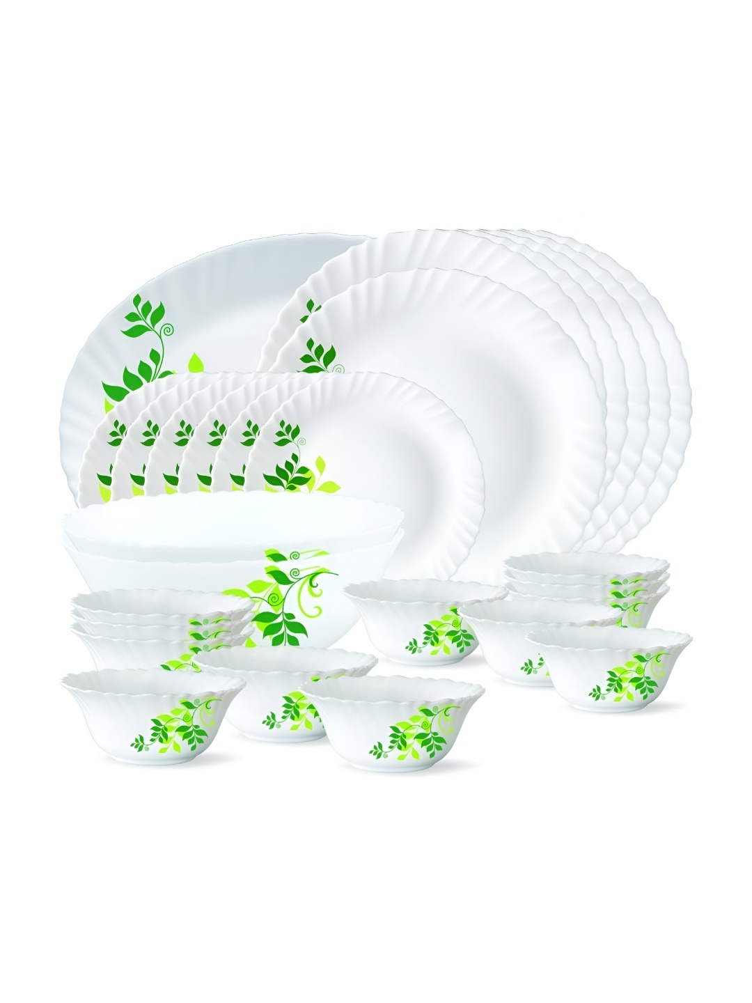 

Larah by BOROSIL Fluted White 27-Pc White Opalware Crocker Dinner Set