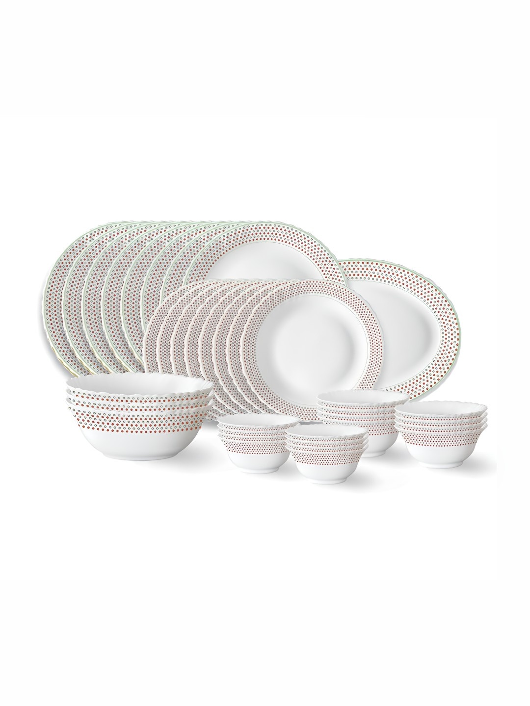 

Larah by BOROSIL Waltz 36-Pcs White & Red Printed Dinner Set