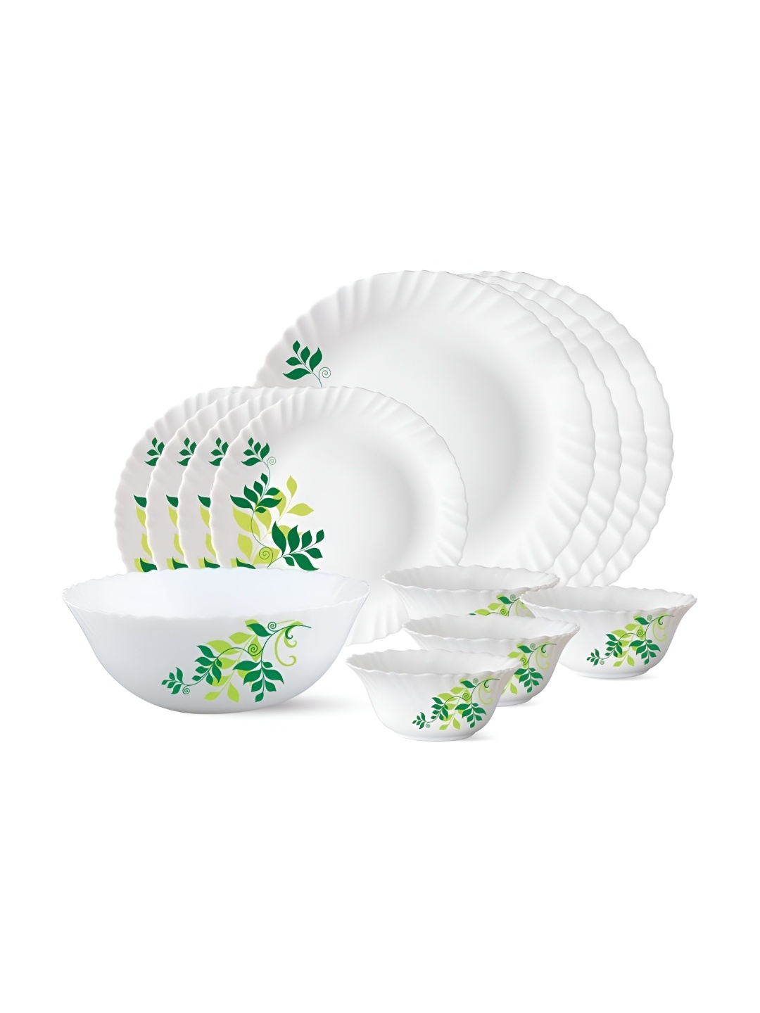 

Larah by BOROSIL Set Of 13 Floral Printed Opalware Dinner Set, White
