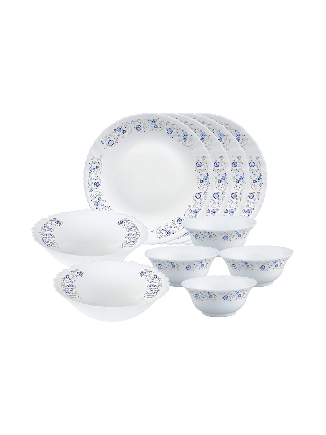

Larah by BOROSIL 10 Pcs Floral Printed Opalware Dinner Set, White