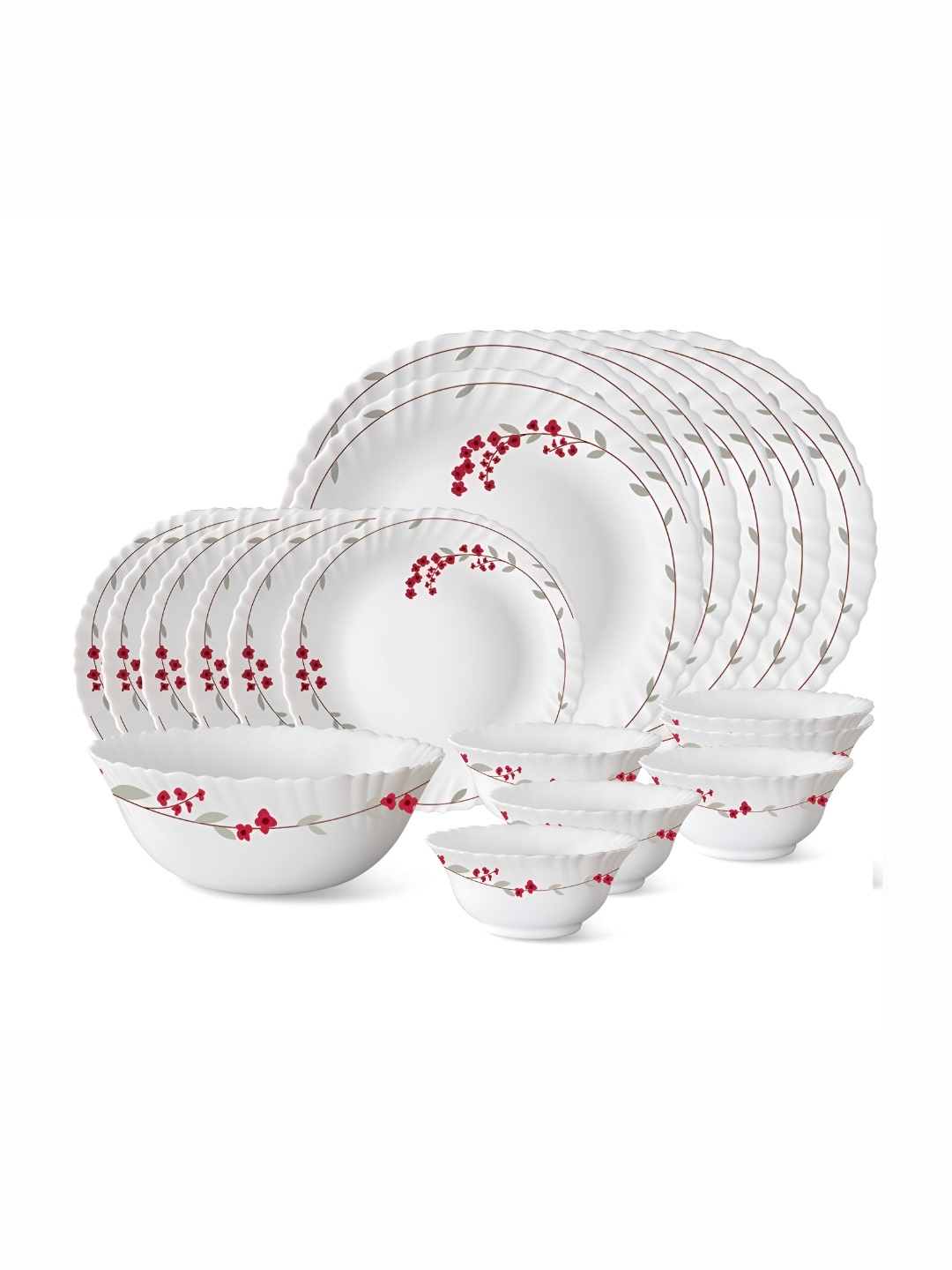 

Larah by BOROSIL Fluted 19 Pcs White Printed Opalware Dinner Set