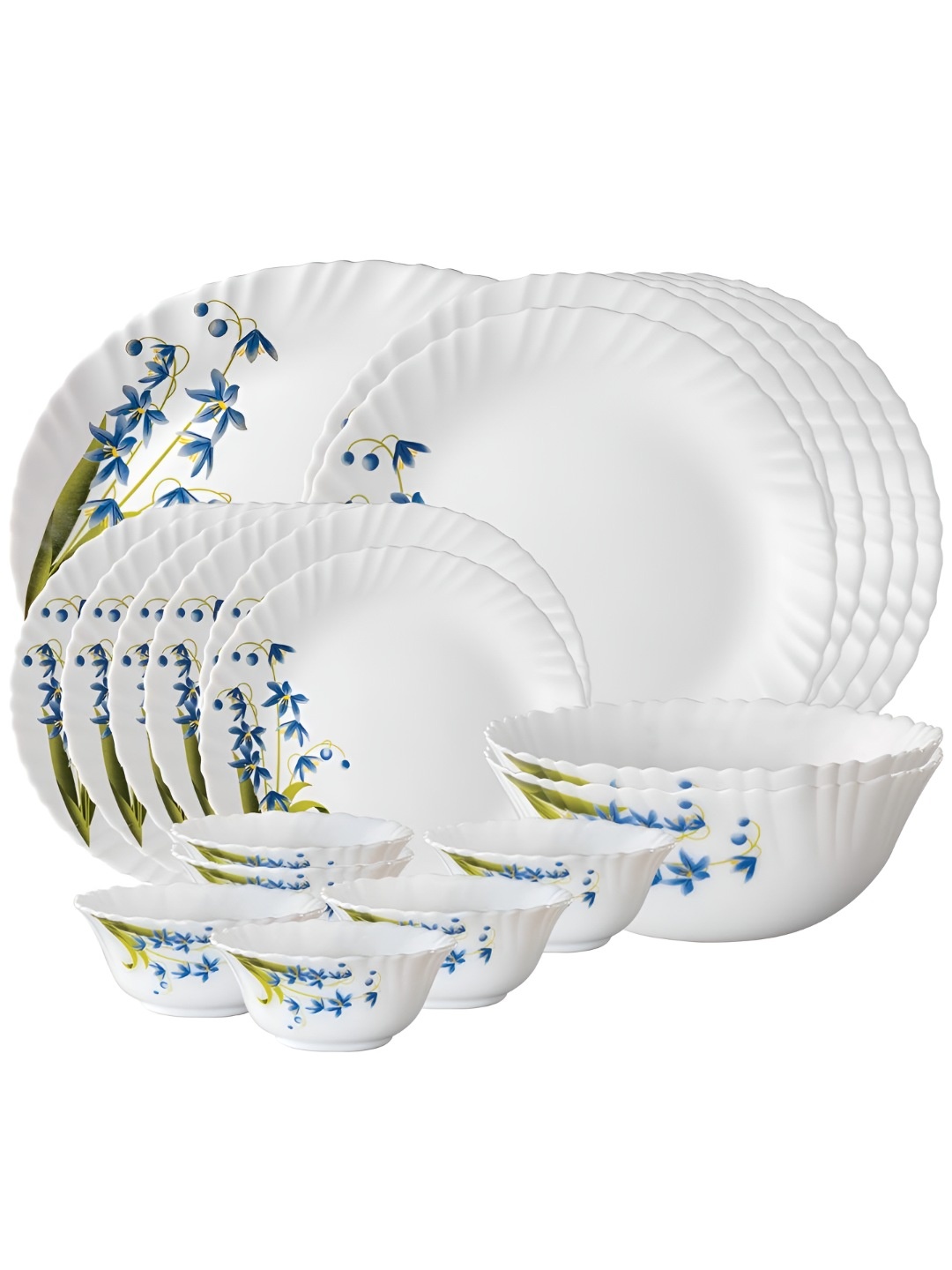 

Larah by BOROSIL Fluted 21 Pcs Of White Printed Opalware Dinner Set