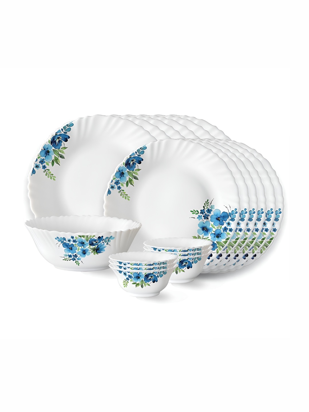 

Larah by BOROSIL Fluted White 19-Pc White Opalware Crocker Dinner Set