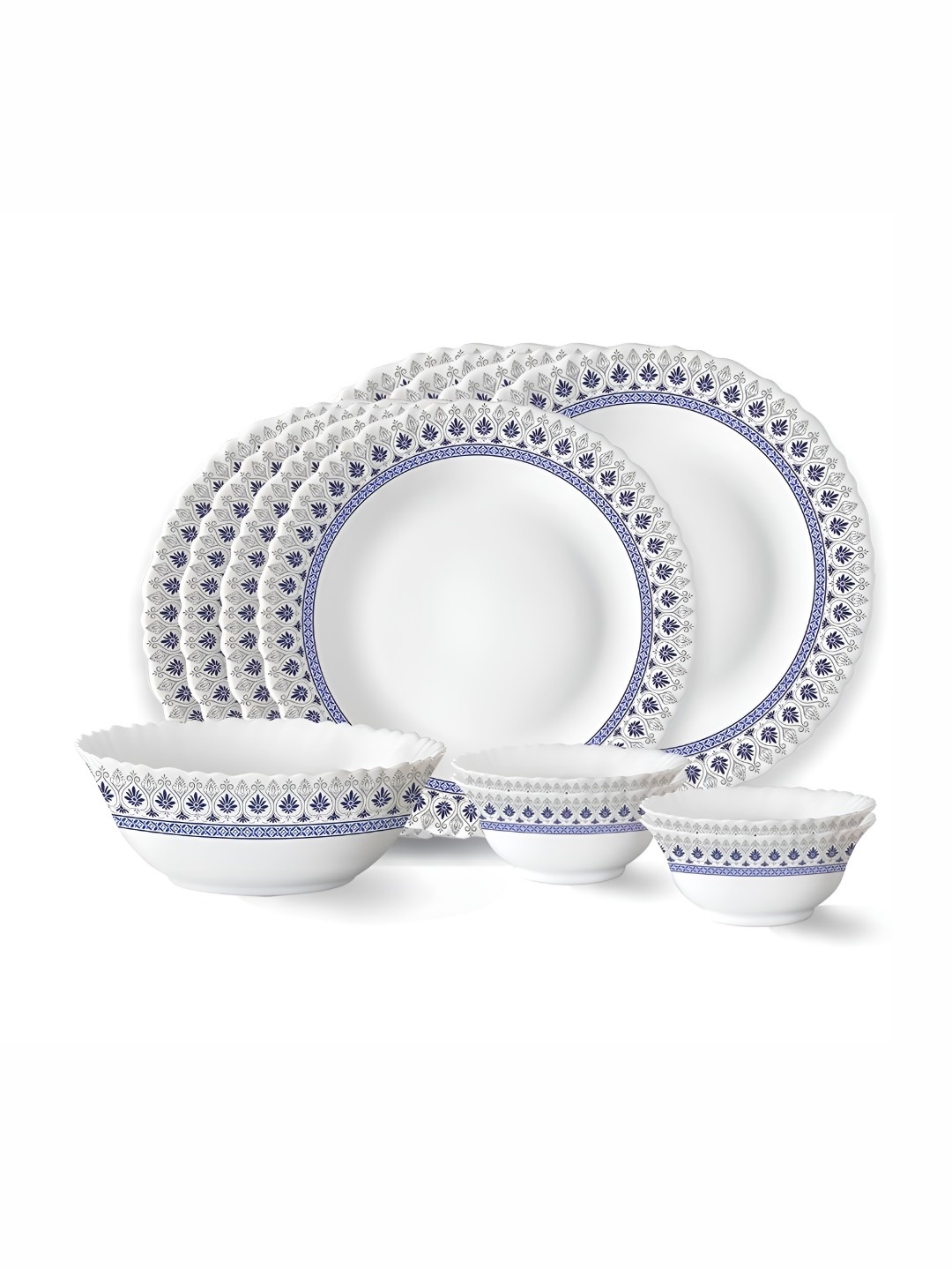 

Larah by BOROSIL 13 Pcs White & Blue Printed Opalware Dinner set