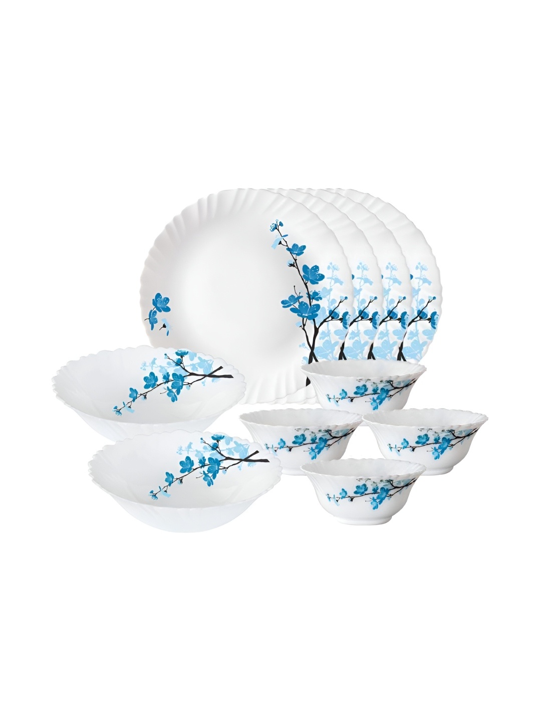 

Larah by BOROSIL 10-Pcs White & Blue Printed Dinner Set
