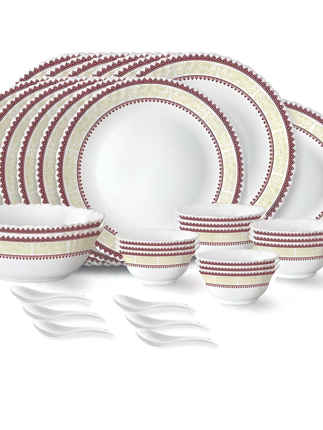 

Larah by BOROSIL Elega 33-Pcs White & Maroon Printed Dinner Set