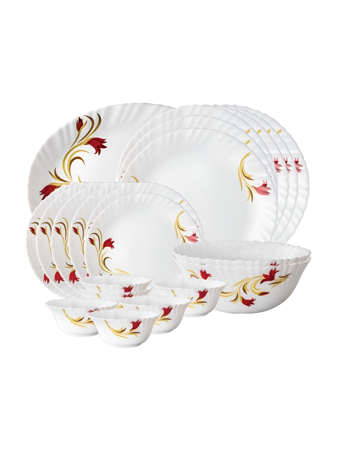 

Larah by BOROSIL 21-Pcs White & Red Printed Dinner Set